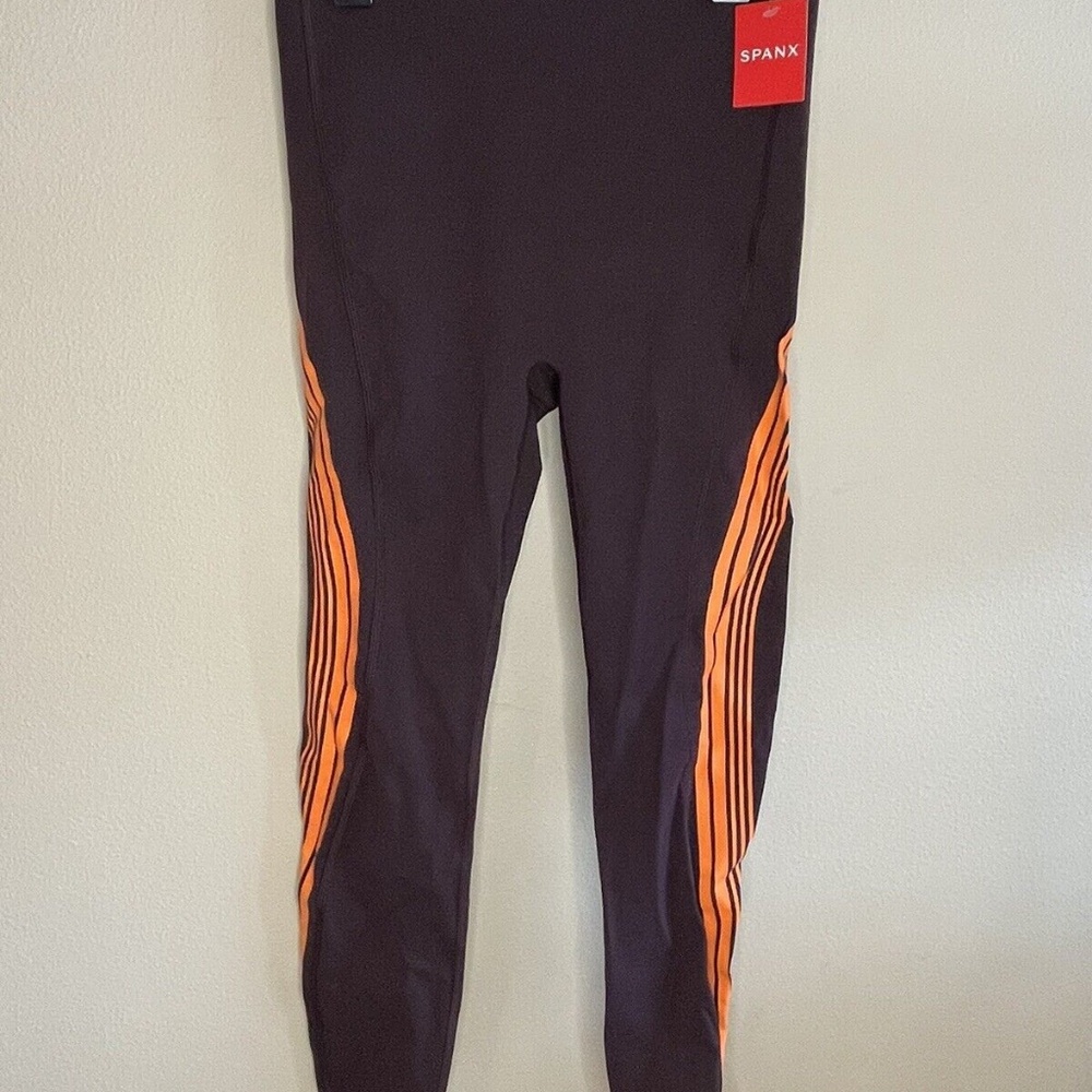 NWT Spanx Women's Wine/Orange Contour Stripe 7/8 Leggings Smal Large $118 50207R